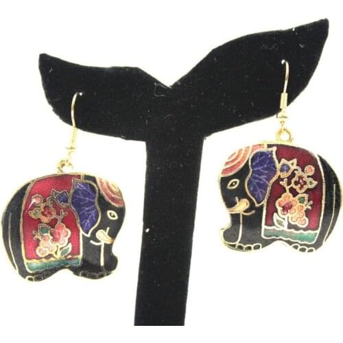 New Design Chinese Handmade Vintage Fashion 2 colors elephant Cloisonne Enamel Earring