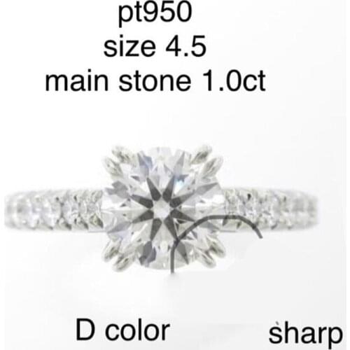 DF Moissanite Diamond 1 CT Engagement Ring with side Moissanite Stones in PT950