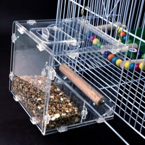 Fashion Bird House Feeding Container Leakproof Acrylic Transparent Food Container for Parrot Bird Feeder Hanging Bird Cage