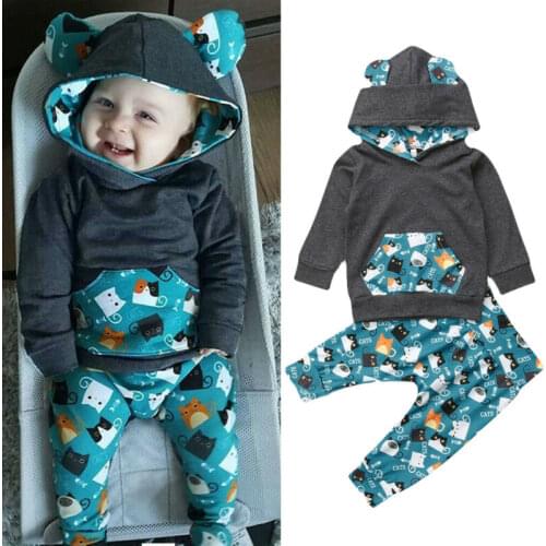 Autumn Baby Clothing Newborn Infant Kid Baby Boy Cotton Cartoon Clothes Sets Long Sleeve Hooded Tops Pants 2pcs Outfit Tracksuit