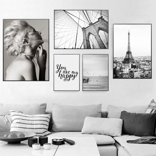 Paris Tower Bridge Sea Sexy woman Wall Art Canvas Painting Nordic Vintage Posters And Prints Wall Pictures For Living Room Decor