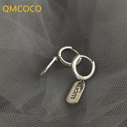 QMCOCO Simple Lucky Letter Circle Eardrop For Female INS Style Trend Personality Korean 925 Silver Punk Hip-Hop Ear Ornaments