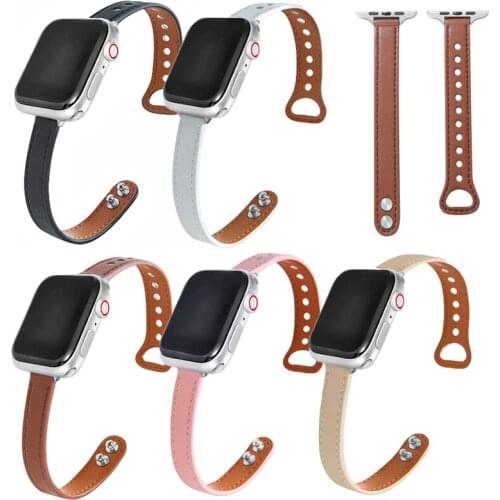 GOOSUU 100% Genuine Leather 40mm Watchband for apple iwatch Series 6 5 4 3 2 1 44mm 42mm 38mm Slim Color Wristband