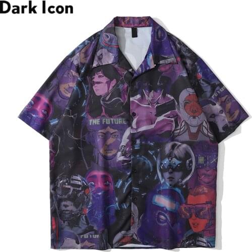 Dark Icon Cartoon Print Polo Shirt Men Summer Turn-down Collar Vintage Mens Shirts Streetwear Shirts for Man
