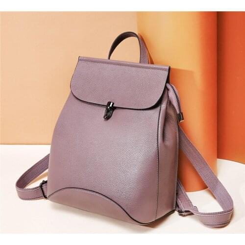 Women Shoulder Bag Backpack Genuine Leather High Quality Leather Backpack Spliced Casual Solid Fashion Female Flap Backpack Bag
