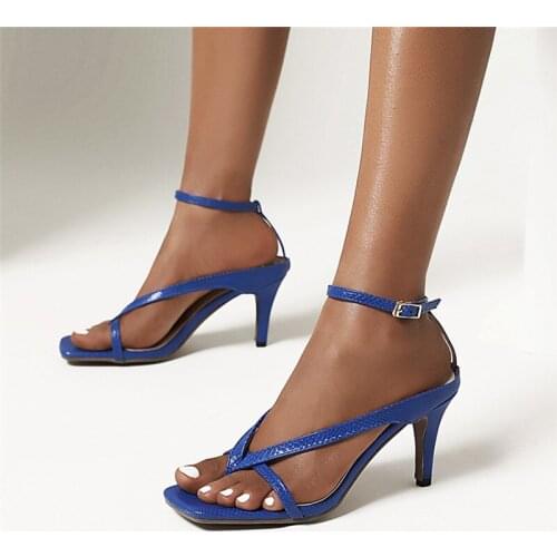 2020 Summer high heels sandals women sexy narrow band stiletto ladies shoes square toe black thong sandals woman ruway shoes