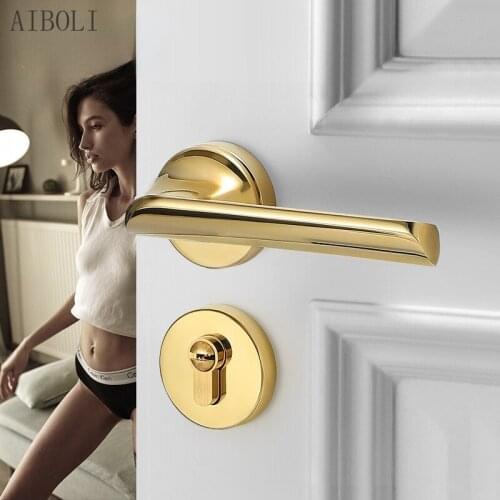 Modern and Simple Light Luxury Golden Zinc Alloy Door Lock, Home Interior Door Panel Mute Door Lock