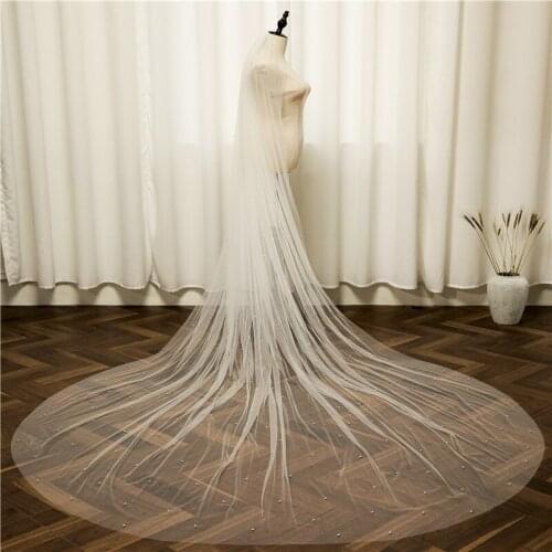 Popodion Bridal Headwear Pearl 3 Meters Long 3 Meters Wide Tail Bridal Veil One Layer with Hair Comb Wedding Veil ROM80279