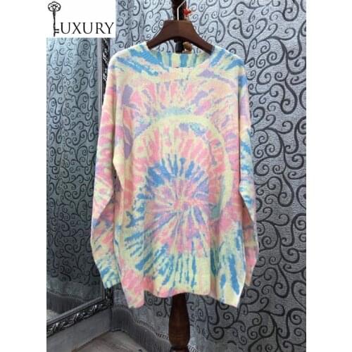 Fashion 2020 Autumn Winter High Quality Women Sweet Rainbow Color Knitting Long Sleeve Casual Loose Sweaters