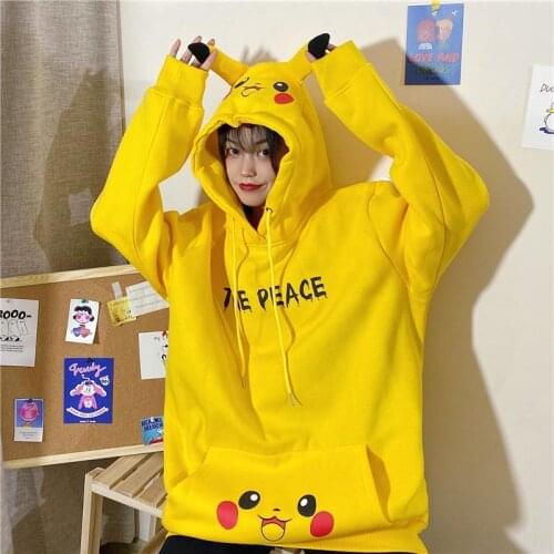 Kawaii Cartoon Hoodie Sweatshirt Girl Autumn Women Loose Yellow Hip Hop Tops Cute Funny Oversize Korean High Street Hoodies Coat