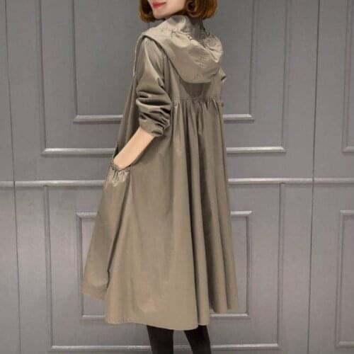 New Korean Hooded Medium Length Over Knee Thin Spring And Autumn Womens Trench Coat Loose Size Womens Autumn Coat 2020