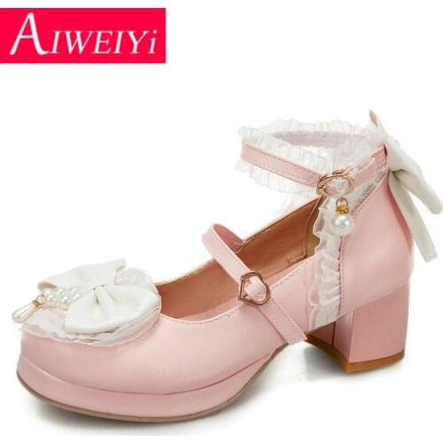 Platform High Heels Female Spring Autumn Bow Fairy Lolita Shoes Sweet Lo Shoes Hanfu Shoes Princess Shoes Single Shoes
