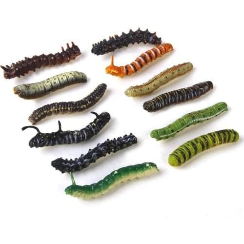 Pack of 12 Plastic Model Twisty Worm Fake Caterpillar Insect Set Party Favors Tricks PVC Multi-colored Toys for Kids Children