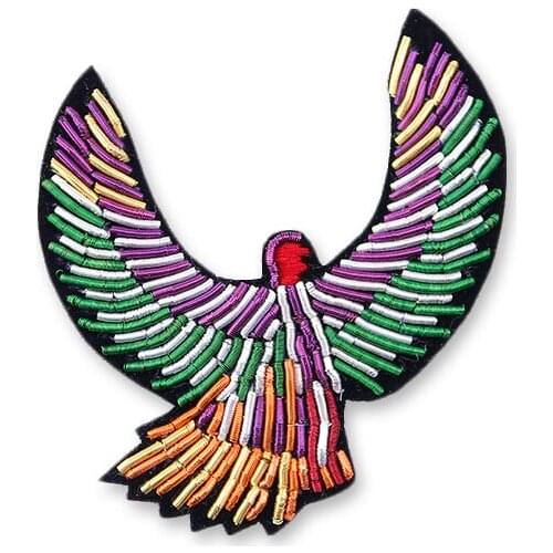 Embroidery india silk pin on patches for clothing brooch flying bird badge designer patches for jeans parches bordados para ropa