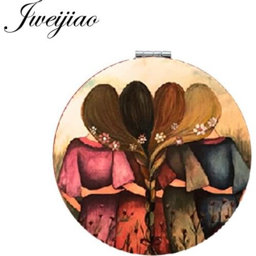 Youhaken Folding Round Mini 1X/2X Magnifying Mirror Love Sisters Cartoon Moive Image Printed PU Leather Makeup Mirror