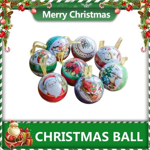 Iron Round Ball Shape Candy Boxes Dessert Packaging Case Christmas Santa Gift Tin Box Xmas Tree Hanging Pendant Party Favors