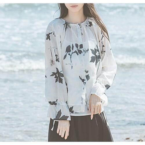 Women Loose Tencel Printed Thin Blouse Ladies Summer Autumn Print Tops Shirt Female 2021 Blouse