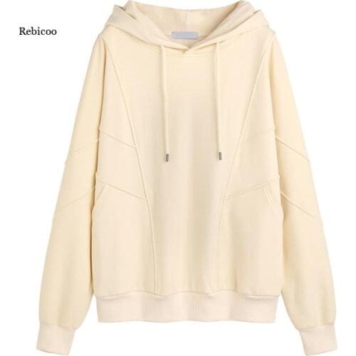 Womens New Oversized Hoodie Casual Long Sleeve Hoodies Sweatshirt Korean Solid Color Boyfriend Style Spring Pullover Top Clothes