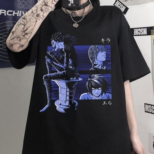 T-Shirts Women Short Sleeve Japanese Cotton Anime Print Black Streetwear Dropshipping Punk Gothic Dark Clothes Y2K Harajuku Tops