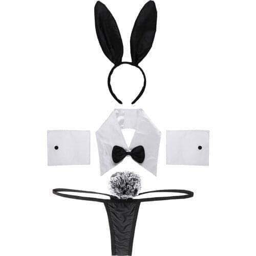 Women Bunny Cosplay Costume Accessory Rabbit Ears Headband Collar Cuffs Fox Fur Ball Panties for Halloween Bachelorette Parties