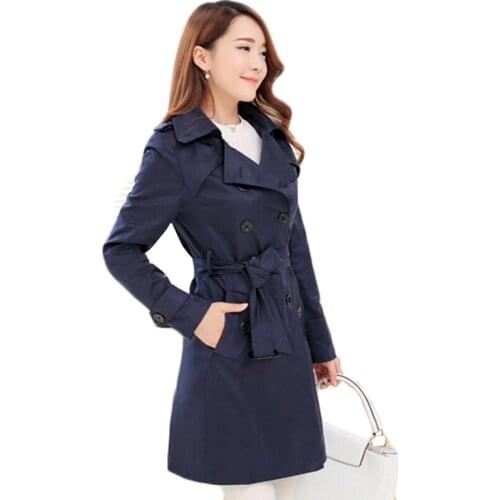 Trench Coat Women 2019 Spring Autumn Fashion Double Breasted Outerwear Slim Plus Size S-6XL Windbreaker Female Casual Tops AA532