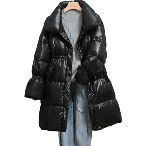 Fad New Winter Coat Women Stand Collar White Duck Down Jacket Long Down Parkas Solid Color Puffer Jacket Female Warm Snow Coat