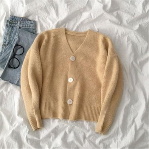 2021 New Womens Korean All-match Loose Cardigan Long Sleeve knitted sweater Short Coats Solid Color Sweater Autumn cardigans