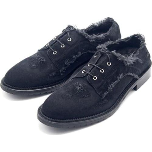 Winter High Quality Pointed toe Fashion denim casual shoes handmade Black Lace up Men shoes