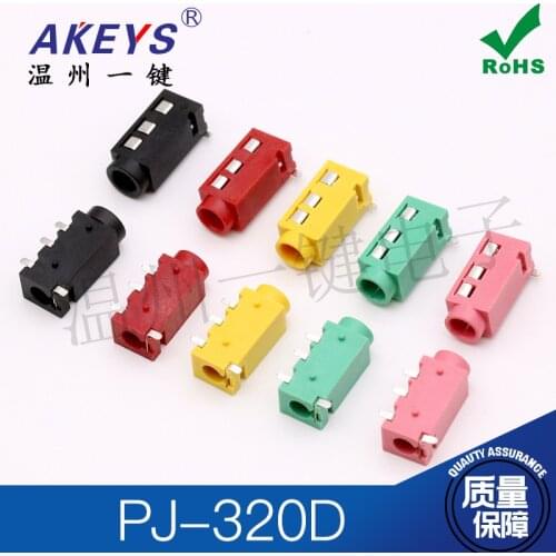 10PCS PJ-320d 3.5 Earphone Jack 4 Pin Insert Pin 2 Fixed Pin Diameter 3.5mm Jack For Micro Usb Power Socket Green