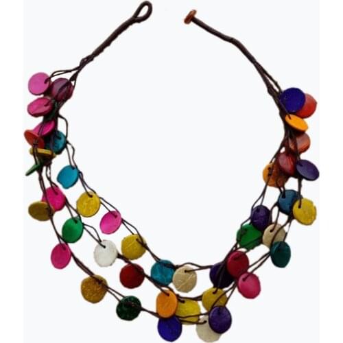 2018 new multi-layer hand knitted coconut shell colored circular wooden necklace