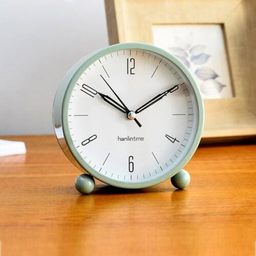 4 inch Alarm Clock Silent Pointer Desktop Round Digital Clock with Night light Metal Luminous Bedroom Bedside Small Clock Decor