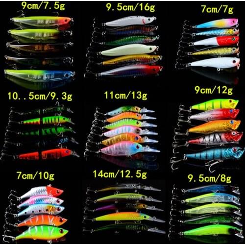 47pcs/lot Fishing Lures Artificial High Quality Models Bait mixed 9 Varisized Model Fishing Tackle Lifelike Plastic Fake lure