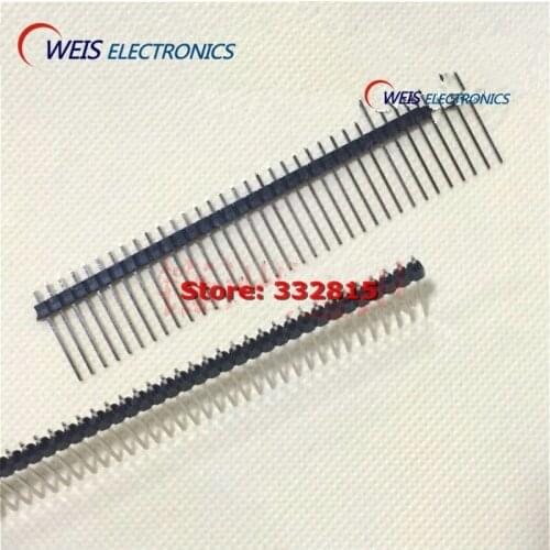 50pcs 2.54mm 1x40pin 1*40p single Row Pin Square Male Pin Header Connector copper pin length: 19mm 40pins Free Shipping