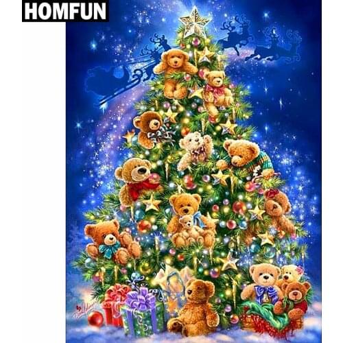 HOMFUN Full Square/Round Drill 5D DIY Diamond Painting "Christmas Bear" 3D Embroidery Cross Stitch 5D Rhinestone Home Decor