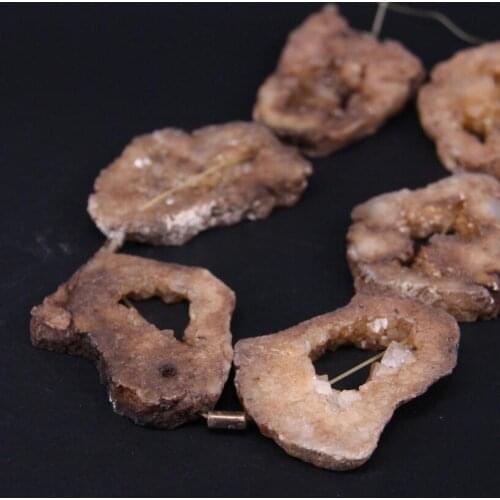 15.5"/strand Large Brown Quartz Geode Druzy Freeform Slab Nugget Beads,Natural Roug Crystal Drusy Slice Pendant Jewelry