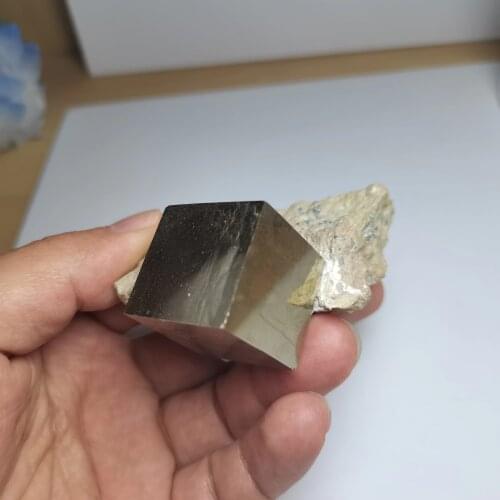 CAIMSJ 200g 1PC 100% Natural Spanish Pyrite Chalcopyrite Cube Raw Stone Teaching Specimen Healing Natural Stones and Crystals