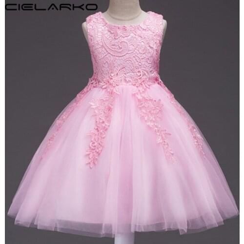 Cielarko Girls Dress Christening Baby Lace Dresses Flower Children Wedding Ball Gowns Pageant Kids Party Clothing for Girl