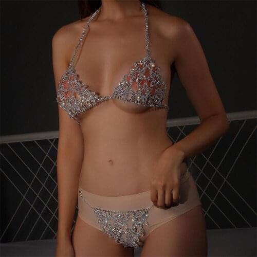 Personalized New Product Flower Shaped Rhinestone Sling Chest Chain Fashion Nightclub Stage Crystal Thong Sexy Body Chain Set