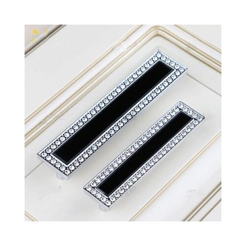 Black glass kitchen cabinet dresser door handles silver rhinestone k9 crystal drawer cupboard pulls knobs modern deluxe