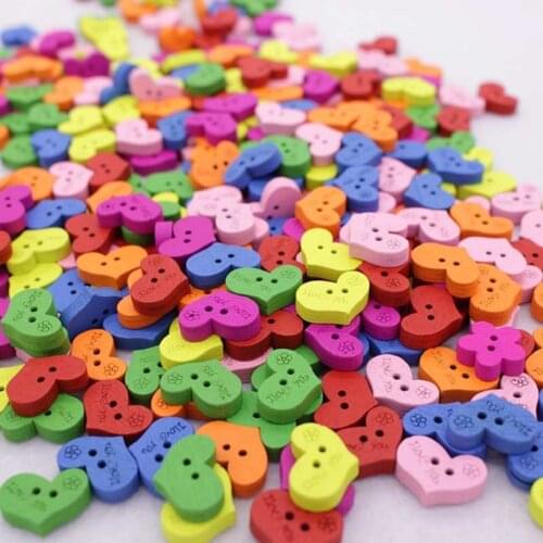 100 Pieces Wooden Buttons For Sewing Craft Scrapbooking Randomly Mixed 2 Holes 1.5CM Heart Buttons