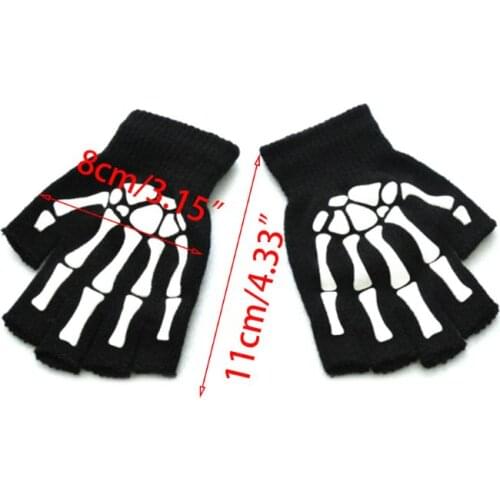 Toddler Kids Halloween Cosplay Skeleton Skull Half Finger Gloves Glow in the Dark Luminous Fingerless Winter Mittens F25 21