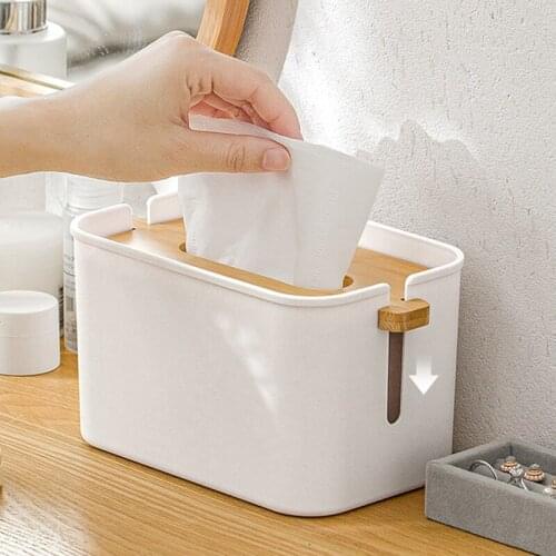 Home Kitchen Wooden Plastic Tissue Box Desktop Tissue Box Household Bamboo Lid Lifting Tissue Box