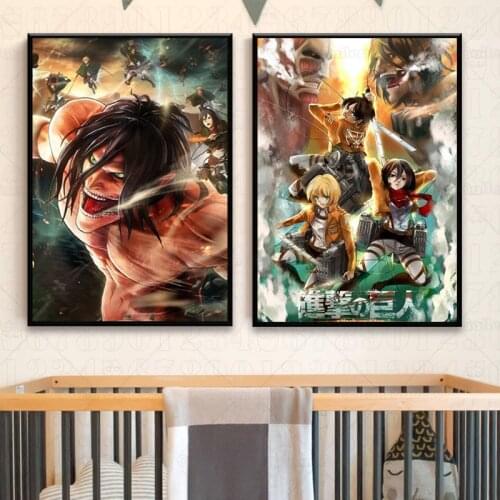 Home Room Art Print Wall Stickers Vintage Japanese Posters Anime Attack on Titan Retro Poster Paper