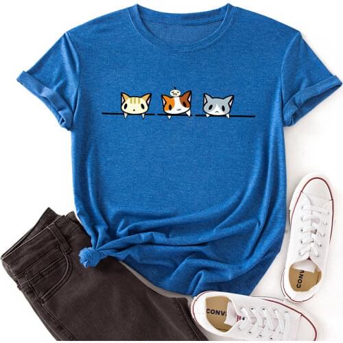 Summer Women Short Sleeve Casual Streetwear T-shirts Cute Cats Graphic Tee Shirts Tops Female Loose Streetwear Clothes