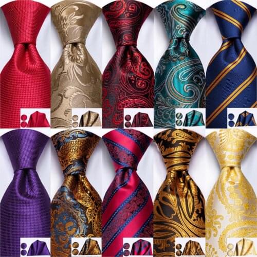 Hi-Tie Design Silk Red Luxury Paisley Mens Tie 8.5cm Ties For Men Formal Hanky Cufflinks Set Wedding High Quality Cravata
