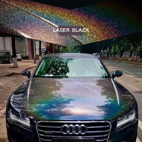Holographic Rainbow Laser Diamond Black Car Sticker Glossy Film Vinyl Wrap Decals Sheet More Size Options
