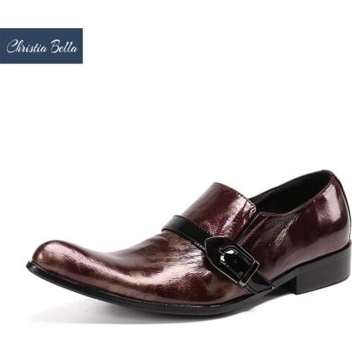Christia Bella Italian Party Men Shoes Brown Genuine Leather Business Shoes Male Wedding Dress Shoes Slip On Leather Shoes