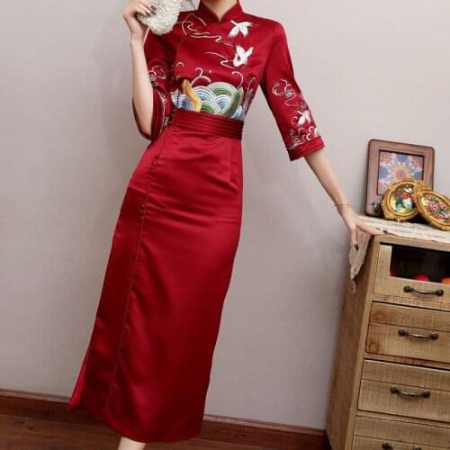 Chinese Qipao Dress Party Wedding Dresses Ladies Sexy Long Cheongsam Elegant Traditional Clothing Banquet Formal Dress 12127