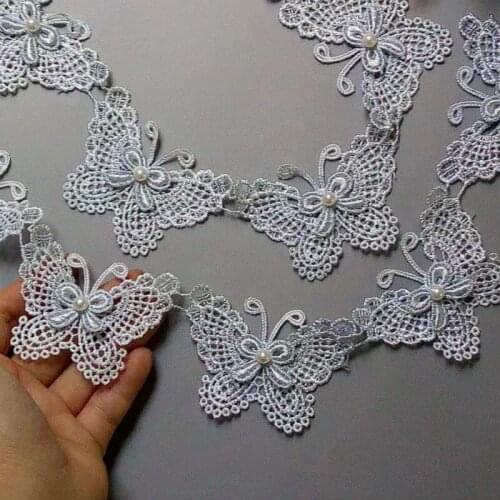 1 yard Blue Butterfly Flower Soluble Organza Lace Trim Wedding Embroidered Handmade Patchwork Ribbon Sewing Supplies Craft