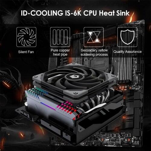 ID-COOLING 12cm Silent CPU Cooling Fan Low Profile Slim 6 Heatpipes CPU Cooler Radiator 4 Pin PWM Heatsink for PC Computer